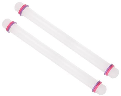 CoCud Mattarello Pasta Zucchero Lunghezza 18 Anelli Guida Antiaderenti Plastica PP Rullo Pasta Fondente - (APPlicazioni: Cottura Pasta Zucchero Fatta Casa) 2Pz