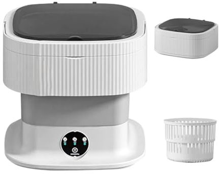 Suoumwa Lavadora PortáTil de Viaje, Minilavadora de 10 litros, Lavadora de Ropa Interior Plegable con Secadora Giratoria, Enchufe Europeo