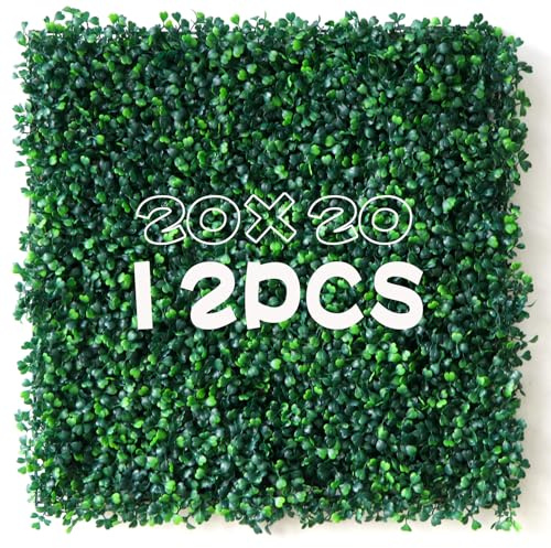 Fanyeibaodi Grass Wall Panels 12Pcs 20x 20 Artificial Boxwood Hedge Wall Realistic UV-Resistant Easy Install for Indoor Outdoor Privacy Fence & Garden Decor, Party Balcony and Backyard