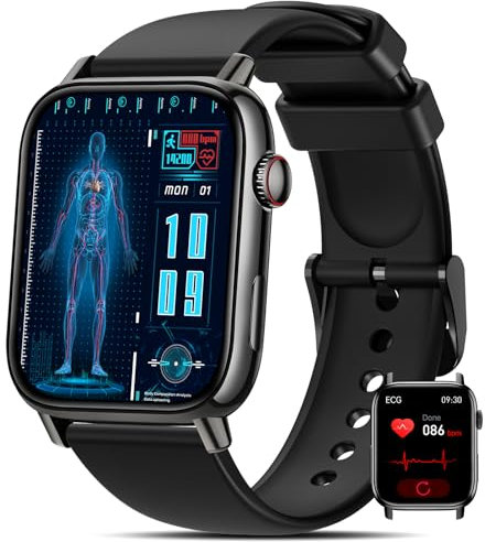 BANLVS 2025 Smartwatch Herren Damen mit 𝐁𝐥𝐮𝐭𝐳𝐮𝐜𝐤𝐞𝐫/EKG/HRV, 1,83 Gesundheitsuhr mit Pulsuhr, SpO2, Schlafmonitor, Blutdruck 145+ Sportmodi IP68 Fitnessuhr Schrittzähler iOS Android Schwarz