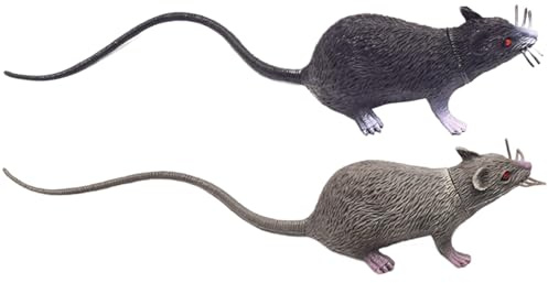Fake Mouse 2Pcs 8x2 Inch Fake Rat Scary Realistic Mouse with Long Tail Multi-Purpose PVC Plastic Rat for Prank Stuff, Cat Toys, Halloween Decorations