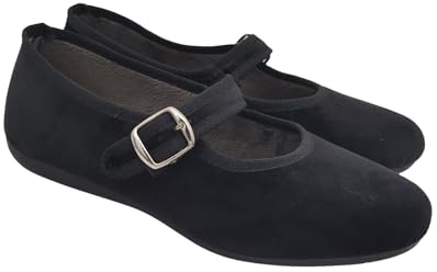 Originali Mary Jane, Ballerine Donna da Casa, Eleganti Friulane con Cinturino, Pantofole Basse in Velluto, Produzione Artigianale (Nero, Sistema Taglie Calzature EU, Adulto, Donna, Numero, Media, 40)