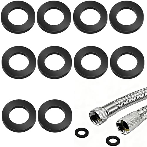 DWPVT 10 Pcs Shater Hose Washers, 19mm Rubber Sealing Rings, Flat Gasket O-Rings for Shower Head, Flexible Pipe, Bathroom Valve, Faucet Repair, Black