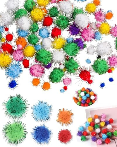 HUVZOR 400 piezas Pompones Manualidades Grandes,Decoración navideña,Material de Manualidades Pefecto para Actividades Escolares con Niños