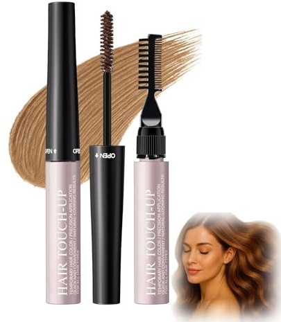Light Brown Hair Root Touch-Up Stick – Quick-Drying Temporary Hair Mascara for Roots & Beard, Non-Sticky Semi Permanent Dye, Waterproof, Sweat-Proof, Easy Gray Coverage (Brown)