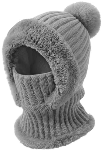 DRESHOW Vintermössa med Halsvärmare för Kvinnor Stickad Balaclava-huva Vindskyddad Balaclava med Pompom för Vinteraktiviteter Utomhus