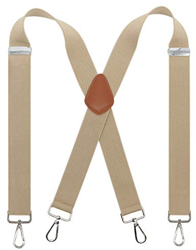 Bioterti Men’s Heavy Duty X- Back 1.4 Inch Suspenders with 4 Snap Hooks (Khaki)