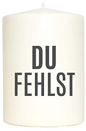 WB wohn trends Kleine Spruchkerze weiß, Du fehlst, Aufdruck grau, 10x7cm, Trauer-Kerze Gedenk-Kerze mit Spruch Motiv-Kerze