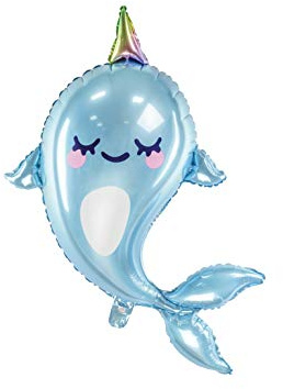partydeco. pl XXL Narval Globo de helio azul claro metalizado/globo de aluminio ballena unicornio ballena
