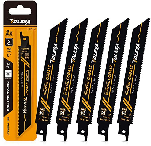 Tolesa Lama per sega alternativa, lama bimetallica con cobalto, 150 mm 14TPI, per il taglio di metalli pesanti, 5 pezzi
