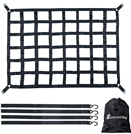 Surmountway Cargo Net for Pickup Truck Bed(42 x 50), Truck Bed Cargo Net with Capacity 1100LBS, Heavy Duty Cargo Nets with Adjustable Cam Buckles & S-Hooks, Truck Cargo Net for Trailer Trucks
