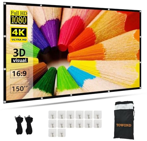 Beamer Leinwand 150 Zoll, TOWOND 16:9 HD projektor leinwand Faltbare und tragbare Anti-Falten Doppelseitige Outdoor Movie leinwand Projektion Indoor für Heimkino 130×73 Zoll