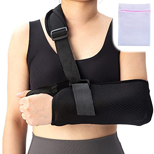 360 RELIEF - Adjustable Arm Sling Shoulder Support Brace | Stabilizing Arm Support for Recovery | Black, X-Small with Mesh Laundry Bag