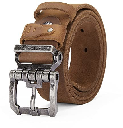 BISON DENIM Leder Gürtel Herren mit Dornschnalle - 38 mm Breite - Casual Freizeit Lederriemen - Hochwertiger Herren Gürtel für Männer