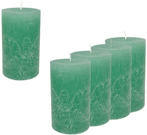 Candelo 4er Set Kerzen Ambiente Rustic Stumpenkerzen - 12cm - lange Brenndauer ca. 54 Stunden Osterkerze in zartem Mint