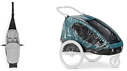 Hauck Babysitz für Fahrradanhänger DRYK Duo Baby Lounger/für Babys 1-10 Monate/mit Beindecke/Kopfpolster / 5-Punkt Gurt/Einfache Befestigung/Grau & Regenschutz für Fahrradanhänger
