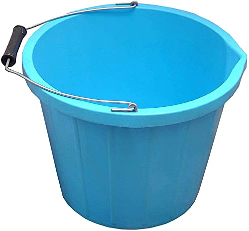 1 x 14L Litre Strong Plastic Builders Bucket 3 Gallon Multipurpose Storage Construction With Metal Handle & Spout For Cleaning Animal Feed Mixing Home & Garden (Made in UK) (Blue)