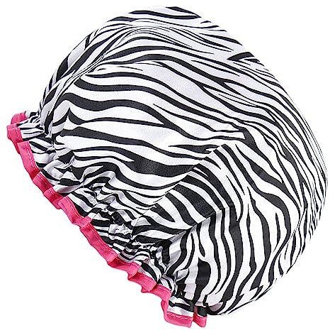Rumyve Premium Reusable Waterproof Shower Cap, Double Layer, Women's Hair Care (Zebra)