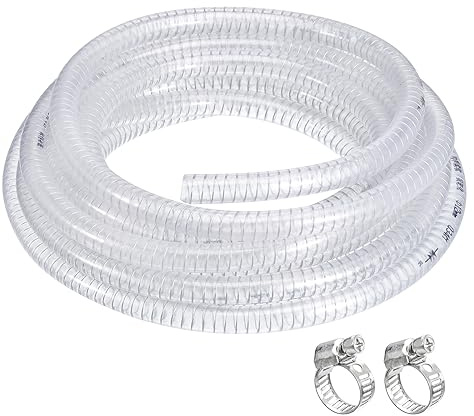 QUARKZMAN Saugschlauch 1/2 Zoll (12,7mm) Innendurchmesser 7.6 Meter PVC Druckschlauch mit 2 Edelstahl Schlauchschellen, Spiralschlauch Förderschlauch Verstärkt mit Stahldraht Dickes Rohr