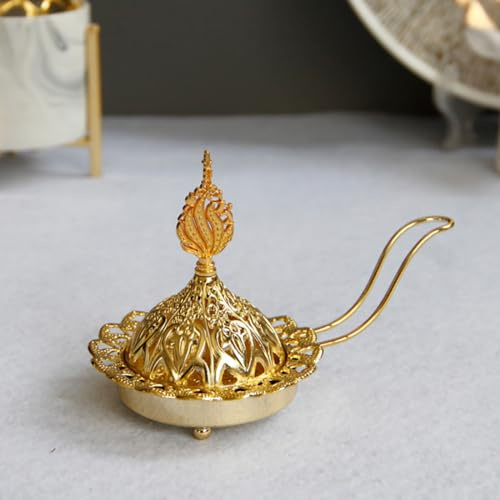 Gold Eid Incense Burner Antique Arabic Incense Holder Pot Vintage Aromatherapy Stoves Iron Art Incense Holder Scented Candle Stand Home Decorative L
