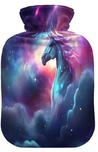 Süße Galaxy Einhorn Wärmflasche und Bezug, weich, warm, für Winter, Bett, Hand, Hals und Schultern, 1 l