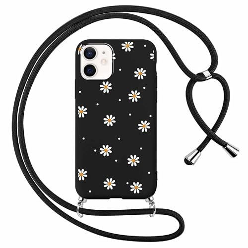 Foonary Coque pour Apple iPhone 11 avec Cordon de Collier, Aesthetic Fleur Motif Étui Housse Réglable Lanyard Corde, Souple Silicone TPU Antichoc Protection Case pour iPhone 11 6,1, Marguerite