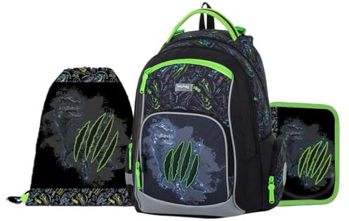 OXY GO Schulrucksack Set 3tlg für 1.-3. Klasse: Ergonomischer Rucksack, Federmappe & Turnbeutel | Mit Reflexelementen für Sicherheit | Ideal für Kinder ab 125 cm