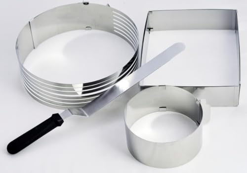 Lebrun Couverts - Coffret Gateaux 4 Pièces comprenant 1 Cercle à gâteaux, 1 couteau à palette, 1 diviseur à genoise, 1 Emporte Pièce Patisserie - Acier Inoxydable - Marque Française.