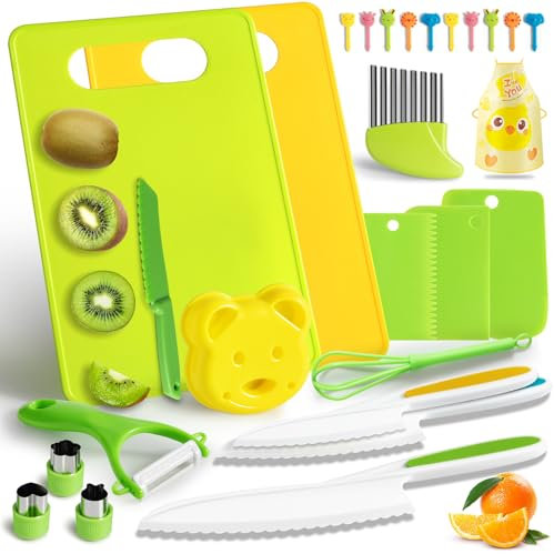 Mactoou Kindermesser 27-teiliges Kinder Sicherheit Kochmesser Küchenmesser-Set zum Schneiden und Kochen von Obst oder Gemüse, Montessori Spielzeug Messer für Kinder Kleinkinder ab 3 jahren