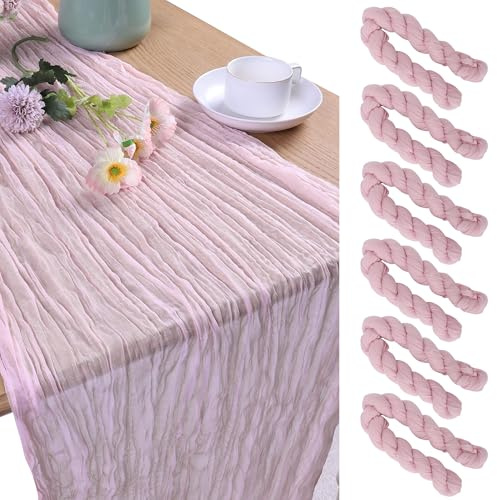 MEKOTRIN Chemin de Table en Étamine à Fromage, 90 x 300 cm Tissu Gaze Bohème Cuisine Décoration, Décoration de Table pour Mariage Vacances Fête Anniversaire(Rose Claire,6 Paquets)