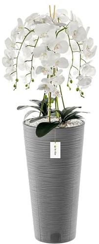 Künstliche Orchidee Kaskaden Blumenstrauß Weiß im Topf Beton H 110 cm Heimbüro Dekoration, Kunstpflanze Orchidee, Kunstblume, Künstliche Orchidee im Topf