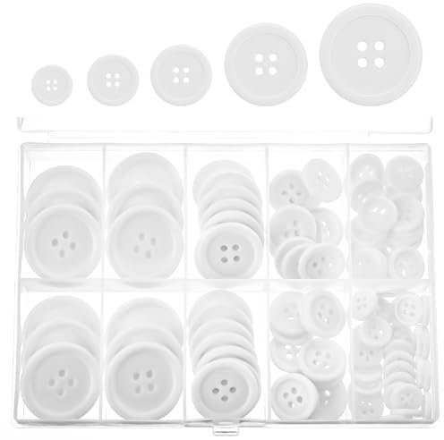 CIATBYYJ 100 Stück Weiß Round Knöpfe, 5 Größen Hemdknöpfe, 4 Löcher Harz DIY-Knöpfe, Nähknöpfe mit Box für Nadeln Stricken Handwerk (1/1.25/1.5/2/2.5cm)