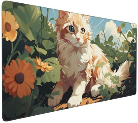 Gaming Mauspad XXL Katze Mousepad 1000x500x4mm Karikatur Verlängertes Mauspad Schreibtischauflage,Genähte Kanten Mauspad,Verbessert Präzision Geschwindigkeit Wasserdicht Geeignet für Büro und Spiele
