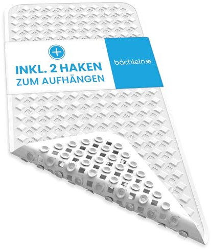 Bächlein PVC Badewannenmatte Weiß – Antirutsch Einlage 88x40 cm mit Haken zum Aufhängen, Hygienisch & Schimmelresistent, BPA- & Latexfrei, Maschinenwaschbar