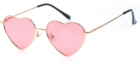 jerbro Herzform Sonnenbrille Hippie Herz Brille Vintage 70er 80er 90er Hiphop Kostüm Metallrahmen Brille für Karneval Mottopartys Halloween Fasching Cosplay Party (pink)