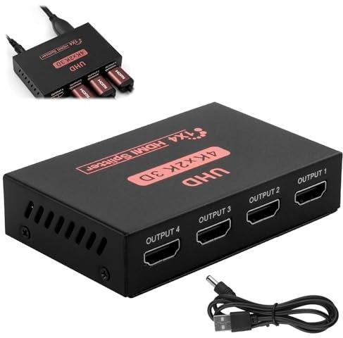 Sdoppiatore HDMI, Splitter HDMI 1 in 4 out 4K 30Hz, Sdoppiatore HDMI 1x4 Duplica/Specchio Segnale per Monitor HDTV PS3/4 X-Box Proiettore Lettore DVD in Home Theater Uficio Ambienti Didattic