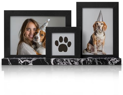 SUMGAR Collage Cornici per Foto Nero Set da 3 10x15 13x18 8x8 con Motivo Marmo Nero, a Muro o da Tavolo, Regalo per Famiglia, Mamma, Papà, Nonna, Amici