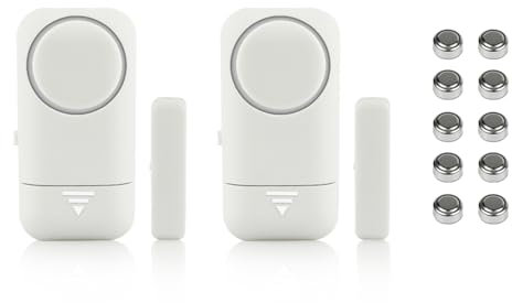 Shackcom 2pcs Alarma para Puertas y Ventanas de 120 dB para casa con Sensor Magnético Inalámbrico para Sistema de Seguridad para el hogar y Seguridad Infantil - Antirrobo Detectores Sirenas con Pilas