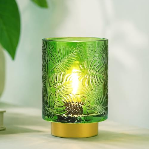 ZONJIE Green Battery Operated Table Lamp - Cordless LED Table Lamps | Glass Lamps with E27 LED Bulb Battery Powered Night Lighting for Living Room / Bedroom / Tabletop and Entryway