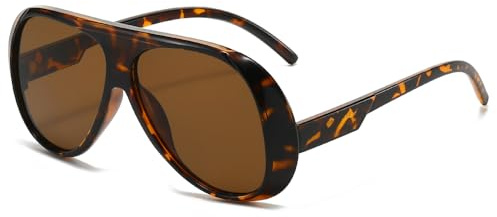 Long Keeper Retro Pilot Sunglasses for Women Men vintage Oversized Sunglasses Trendy Aviation 70's Sun Glasses UV400 Protection (Leopard Brown)