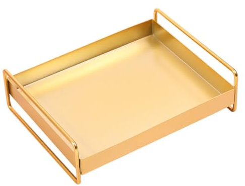 Beaupretty Plateau de Rangement Bijoux Multifonction Doré Grand Format, Plateau de Service en Métal Antirouille, Organiseur Décoratif pour Bureau, Salle de Bain, Table à Maquillage