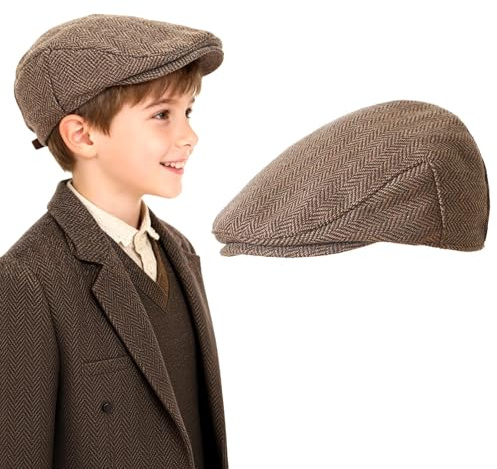 Pojke Platt Mössa, Viktoriansk Stil För Pojkar Ve Day-stil, Vintage Tweed-Stilar för 40-talets Dag Viktoriansk Dag Viktoriansk Kostym Barn Ålder 6 till 9 år (Brun)