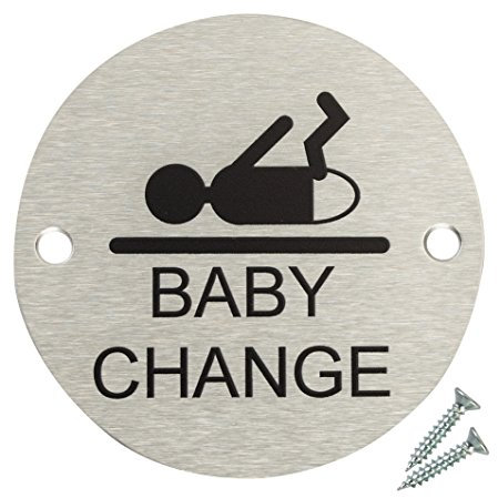 Fire Door Guru® Baby Change Door Sign - 76mm Disc - Stainless Steel Safety Sign - Fixings Included