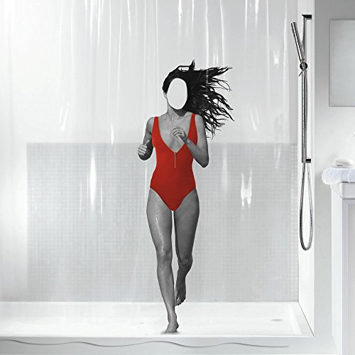 Spirella Schimmel Duschvorhang Dana Anti-Bakteriell, waschbar, wasserdicht PEVA 180x200cm durchsichtig, Red, 180 x 200 cm
