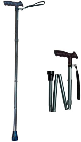 Cymam - Bastón Plegable y Ajustable en Altura para Mayores de Aluminio – Empuñadura Anatómica y Ambidiestra con Cinta de Sujeción – Cobalto