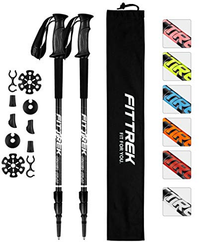 FitTrek Wanderstöcke - Trekkingstöcke - Walking Stöcke Teleskop - Nordic Walking Stock Verstellbar Leicht für Damen, Herren und Kinder mit Gummipuffer, Pads und Tasche