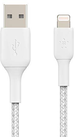 Belkin geflochtenes Lightning-Kabel (Boost Charge Lightning-/USB-Kabel für iPhone, iPad, AirPods) MFi-zertifiziertes iPhone-Ladekabel, geflochtenes Lightning-Kabel (1 m, Weiß)