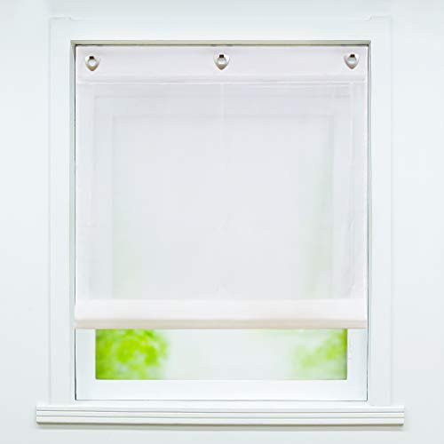 Joyswahl Voile Ösenrollo Unifarbenes sanftes Raffrollo »Alexia« Schals Fenster Gardine mit Hakenaufhängung, ohne Bohren BxH 80x140cm Weiß 1 Stück