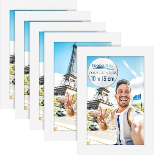 Icona Bay - 6x4 Picture Frames - White, 5 Pack - Modern Style Wood Composite Frames - Table Top or Wall Mount - Bliss Collection