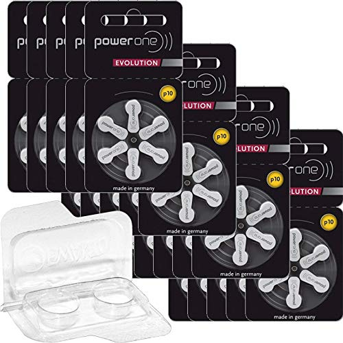 120 batterie per apparecchi acustici Power One Evolution misura 10 1,45 V (20 x 6 pezzi) + scatola per 2 batterie per apparecchi acustici